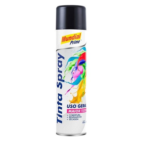 Tinta spray 400 ml uso geral preto brilhoso - Mundial Prime