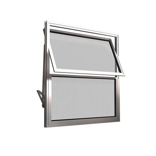 Janela basculante 30X30 cm alumínio natural canelado 2 folhas cromado - Fenix